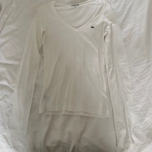 Lacoste White V-Neck Long Sleeve T-shirt